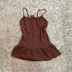 Pacsun Brown linen baby doll dress